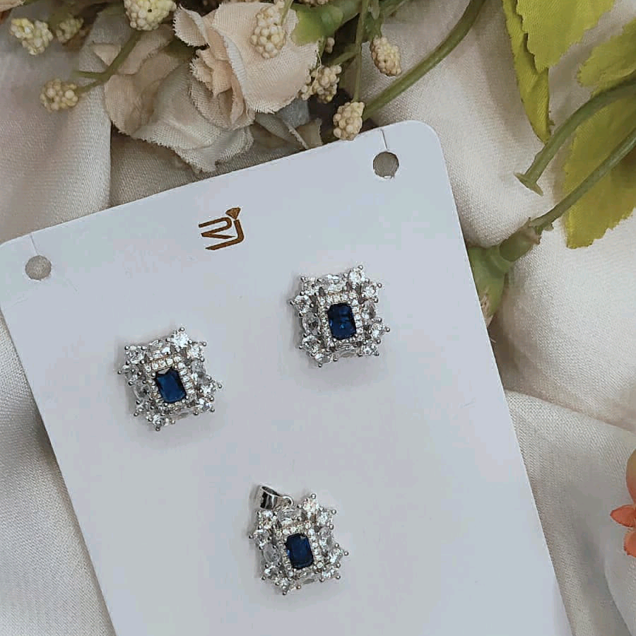 Blue CZ Silver Pendant Set 